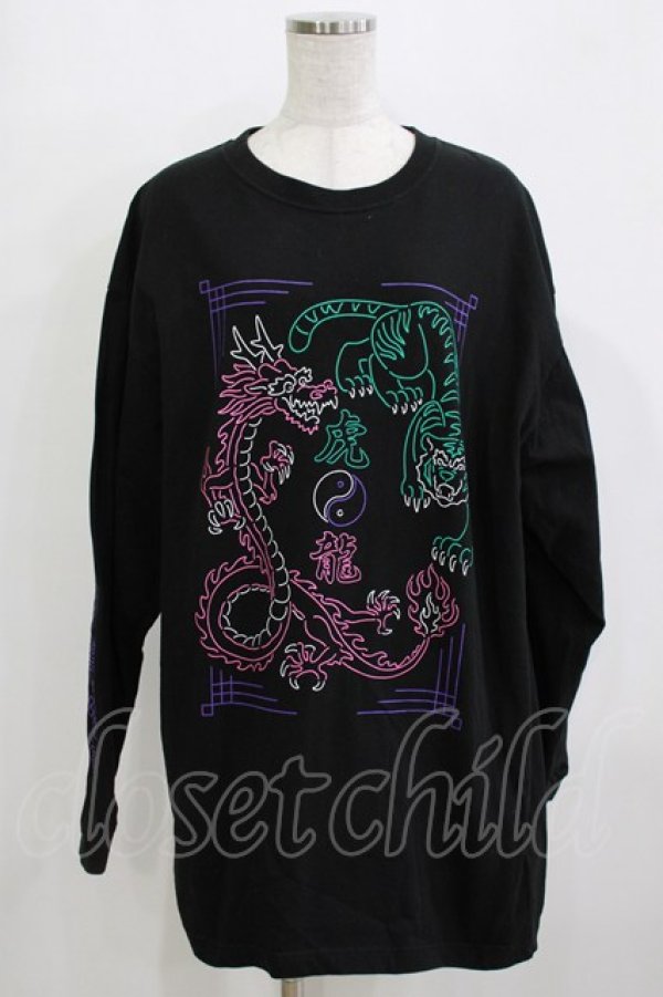 画像1: LISTEN FLAVOR / タイガードラゴンチャイナロンT  ブラック×ピンクドラゴン H-25-12-24-1060-PU-TO-KB-ZH (1)