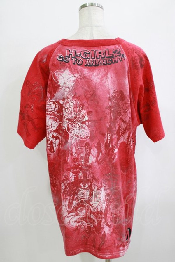 画像3: h.ANARCHY / ダメージカスタムTシャツ  レッド H-25-12-24-1064-HN-TO-KB-ZH (3)