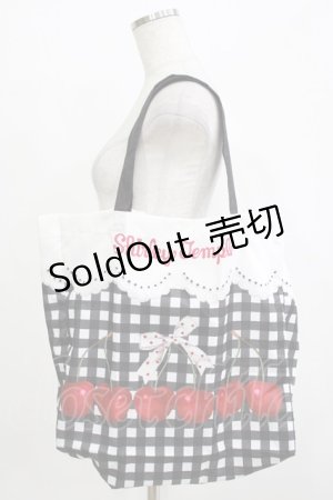 画像: Shirley Temple / チェリーギンガム柄エコバッグ L ブラック H-25-12-24-1066-ET-BG-KB-ZH