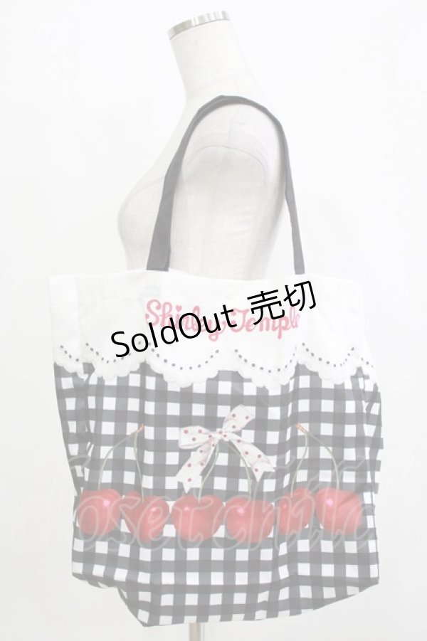 画像1: Shirley Temple / チェリーギンガム柄エコバッグ L ブラック H-25-12-24-1066-ET-BG-KB-ZH (1)