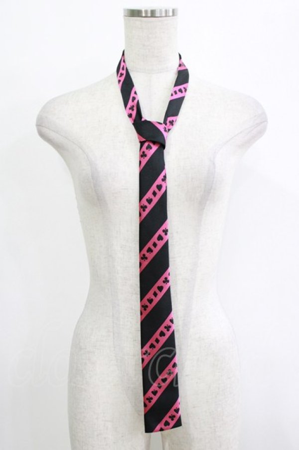 画像1: PEACE NOW / ジャガードネクタイ  トランプ/黒×ピンク H-25-12-24-1072-PU-ZA-KB-ZH (1)