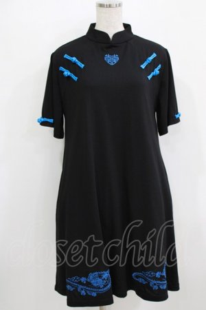 画像: LISTEN FLAVOR / ドラゴンシュアンシーチャイナワンピ  ブラック×ブルー H-25-12-24-1013-PU-OP-KB-ZT314