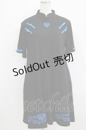 画像: LISTEN FLAVOR / ドラゴンシュアンシーチャイナワンピ  ブラック×ブルー H-25-12-24-1013-PU-OP-KB-ZT314