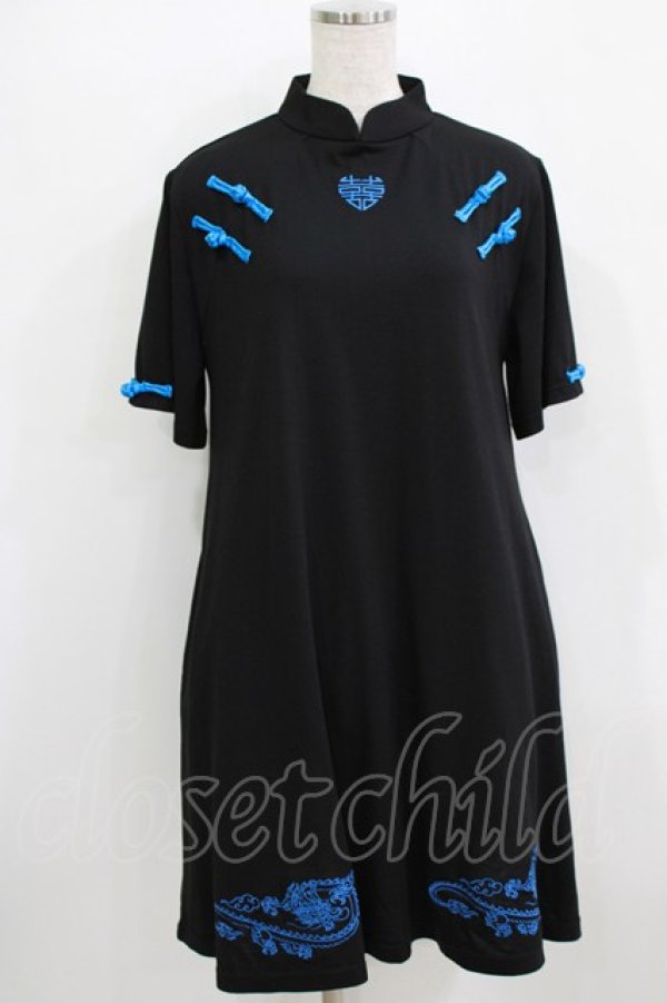 画像1: LISTEN FLAVOR / ドラゴンシュアンシーチャイナワンピ  ブラック×ブルー H-25-12-24-1013-PU-OP-KB-ZH (1)