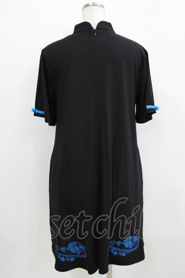 画像3: LISTEN FLAVOR / ドラゴンシュアンシーチャイナワンピ  ブラック×ブルー H-25-12-24-1013-PU-OP-KB-ZH (3)