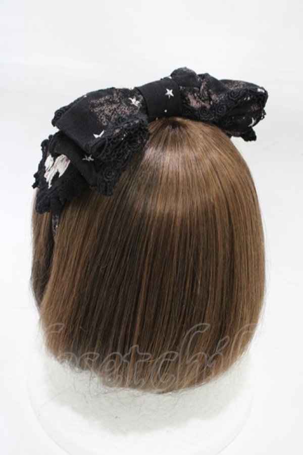 画像2: BABY,THE STARS SHINE BRIGHT / 星空のマザーグース柄リボンカチューシャ  インマイドリーム（ブラック） H-25-12-25-004-BA-AC-NS-ZH (2)