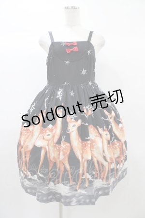 画像: Pretty Rock Baby（海外ロリータブランド） / snow & deer printジャンパースカート 2 ブラック H-25-12-25-040-LO-OP-NS-ZH