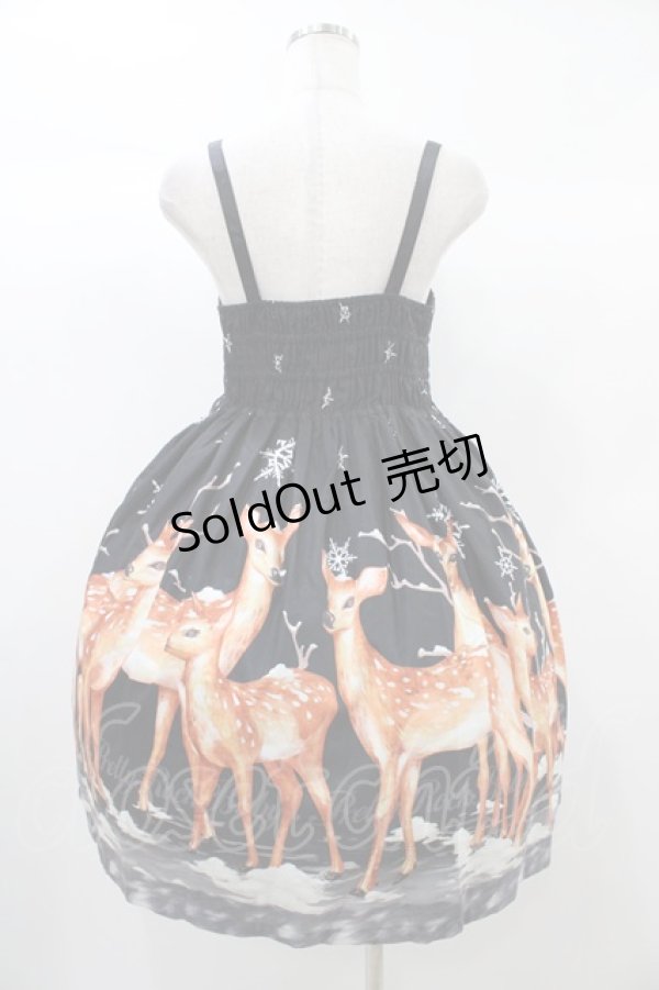 画像2: Pretty Rock Baby（海外ロリータブランド） / snow & deer printジャンパースカート 2 ブラック H-25-12-25-040-LO-OP-NS-ZH (2)