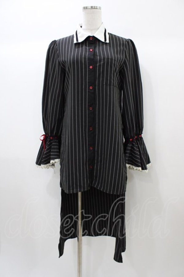 画像1: Favorite / ストライプシャツワンピース M ブラック H-25-12-25-053-LO-OP-NS-ZH (1)