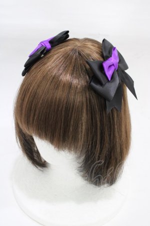 画像: LOTUS ribbon / リボンクリップ  ブラック/パープル H-25-12-25-007-EL-AC-NS-ZH