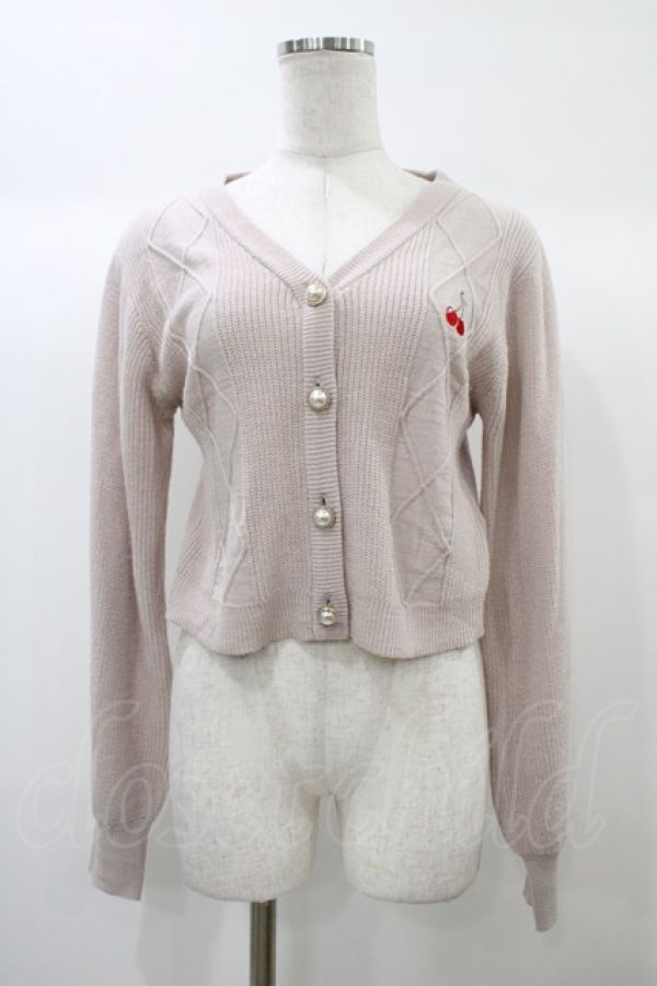 画像1: axes femme POETIQUE / チェリー刺繍ニットカーディガン M ピンク H-25-12-25-057-AX-TO-NS-ZH (1)