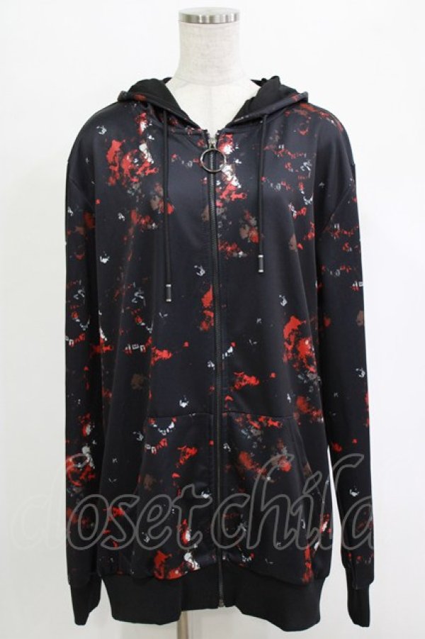 画像1: NieR Clothing / 総柄ZIPパーカー  黒×赤 H-25-12-25-1025-PU-TO-KB-ZH (1)