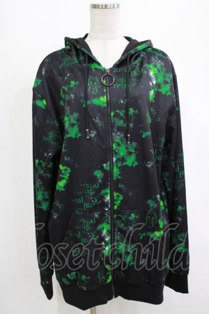 画像: NieR Clothing / 総柄ZIPパーカー  黒 H-25-12-25-1026-PU-TO-KB-ZH