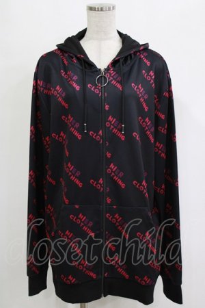 画像: NieR Clothing / 総柄ZIPパーカー  黒×ピンク H-25-12-25-1035-PU-TO-KB-ZH