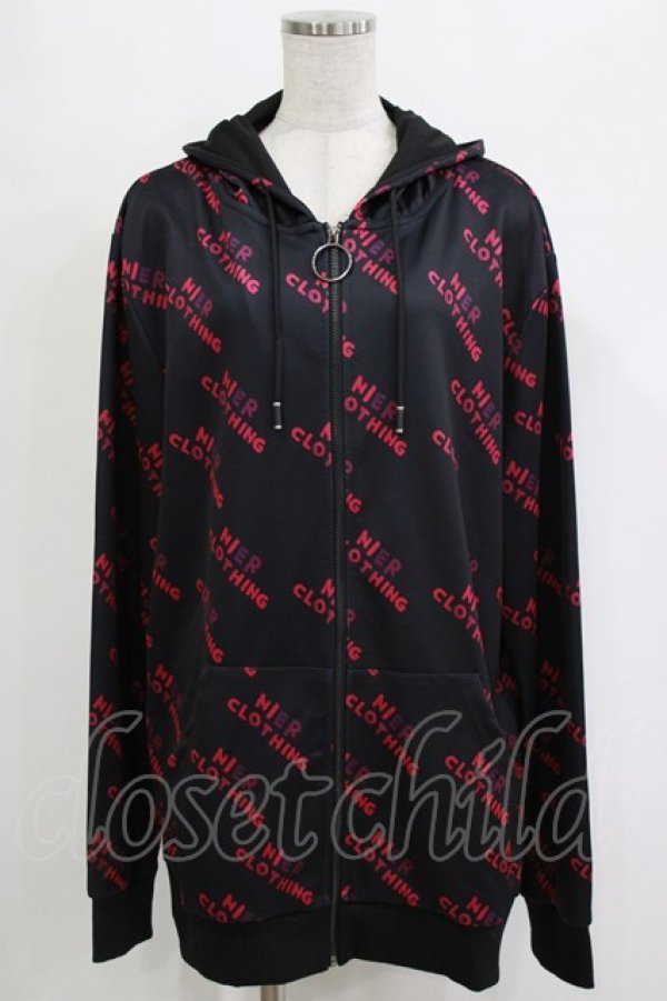 画像1: NieR Clothing / 総柄ZIPパーカー  黒×ピンク H-25-12-25-1035-PU-TO-KB-ZH (1)