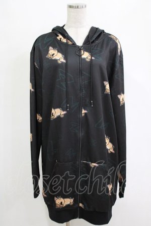 画像: NieR Clothing / 総柄ZIPパーカー  黒 H-25-12-25-1038-PU-TO-KB-ZH