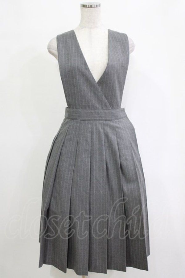 画像1: Jane Marple / ストライプジャンパースカート  グレー H-25-12-25-1043-JM-OP-KB-ZH (1)