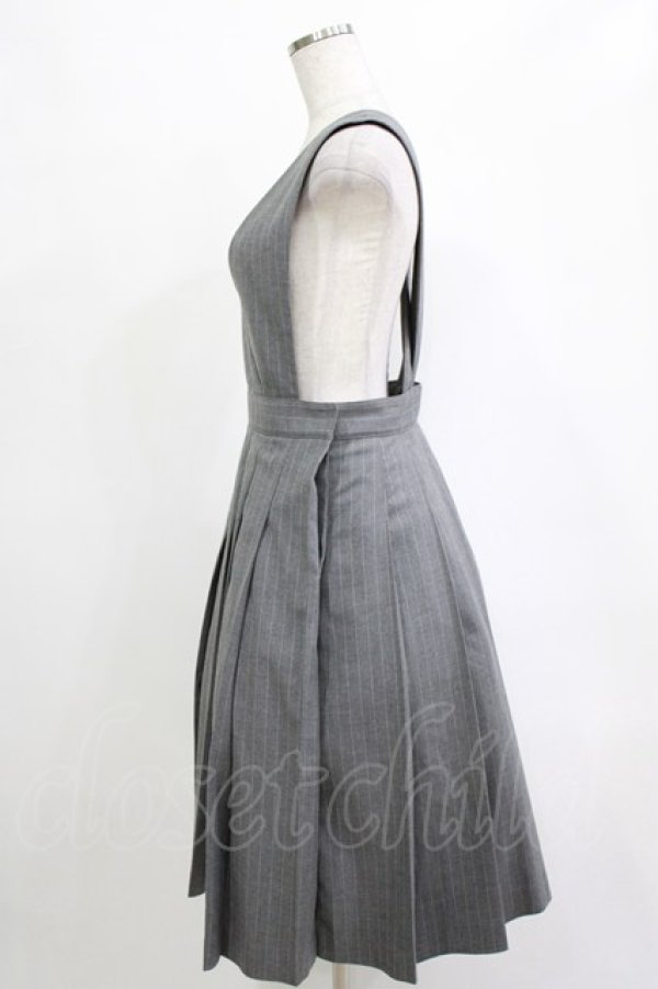 画像2: Jane Marple / ストライプジャンパースカート  グレー H-25-12-25-1043-JM-OP-KB-ZH (2)