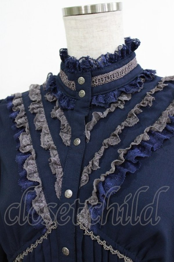 画像4: Ozz Croce / レースタックブラウス  ネイビー H-25-12-25-1045-OO-BL-KB-ZH (4)