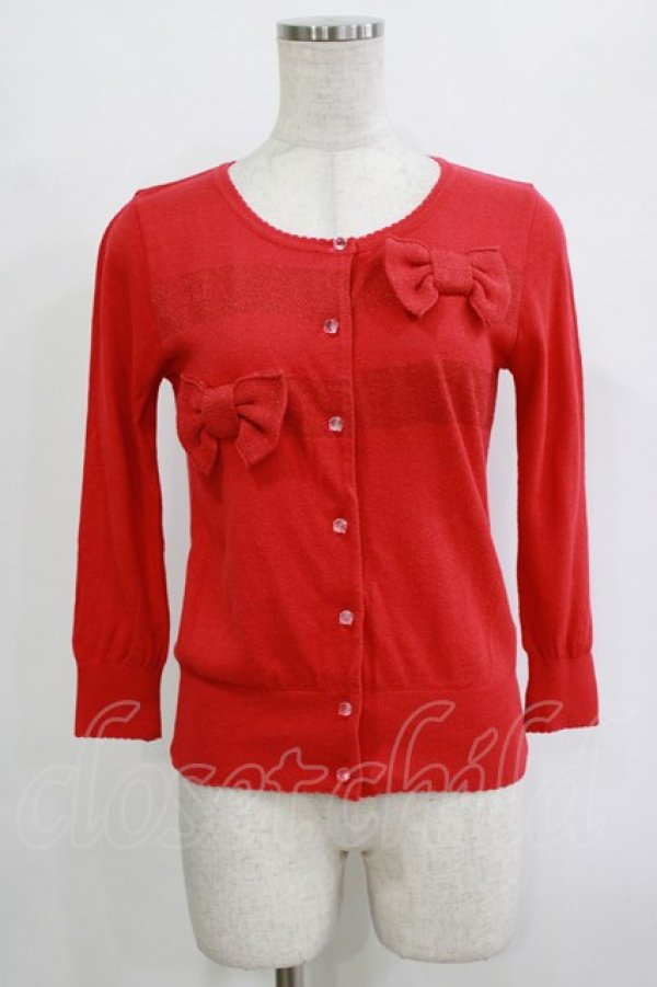 画像1: Emily Temple cute / ラメリボンカーディガン  レッド H-25-12-25-1050-ET-TO-KB-ZH (1)