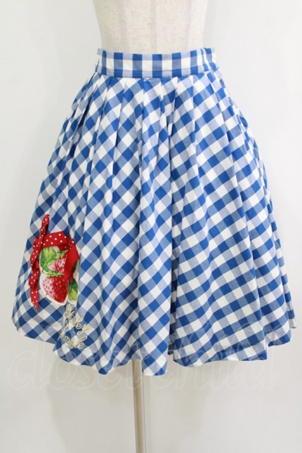 画像1: Shirley Temple / ギンガムストロベリースカート  ブルー H-25-12-25-1006-ET-SK-KB-ZH (1)