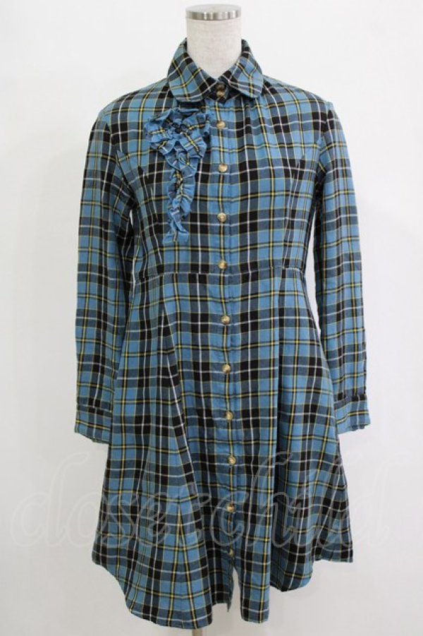 画像1: Emily Temple cute / タータンチェックシャツワンピース  ブルー H-25-12-25-1010-ET-OP-KB-ZH (1)