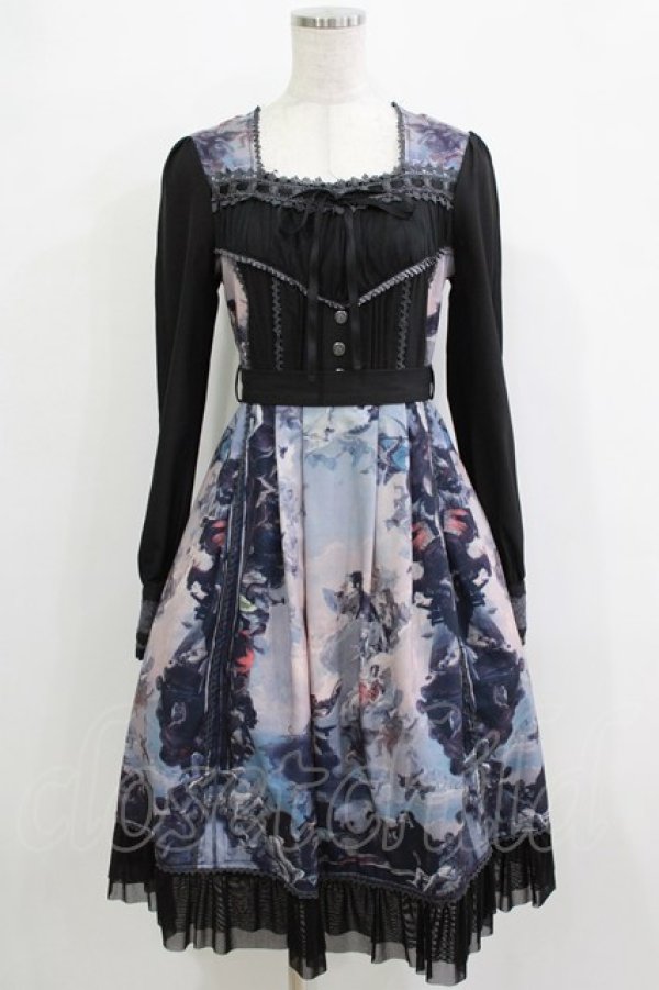 画像1: Ozz oneste / 宗教画プリント切替ワンピース  ブラック H-25-12-25-1002-OO-OP-KB-ZH (1)