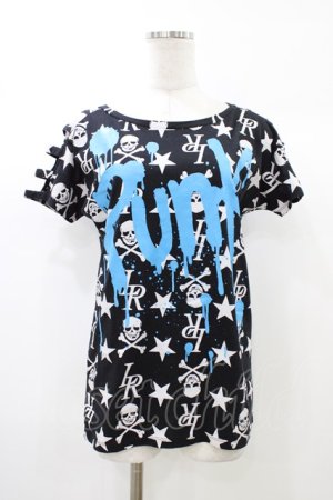 画像: SUPER LOVERS / プリントカットソー  黒×白×青 H-25-12-26-044-PU-TO-KB-ZT1228H