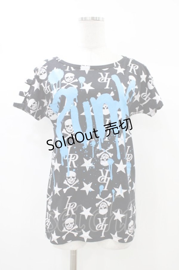 画像1: SUPER LOVERS / プリントカットソー  黒×白×青 H-25-12-26-044-PU-TO-KB-ZT244 (1)