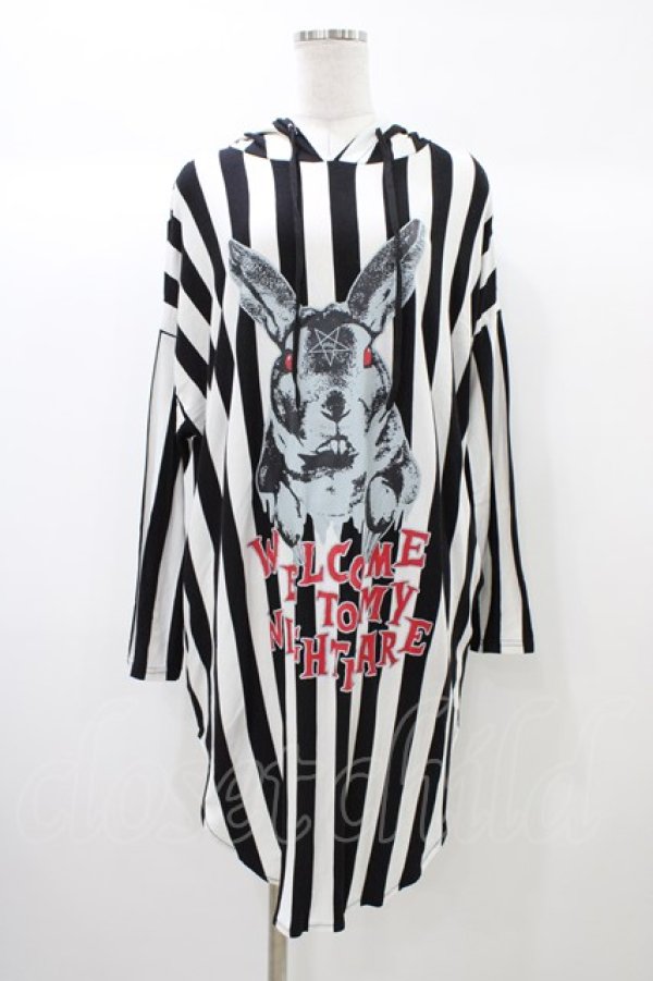 画像1: HELL CAT PUNKS / NIGHTMAREストライプパーカー  白×黒 H-25-12-26-045-PU-TO-KB-ZH (1)