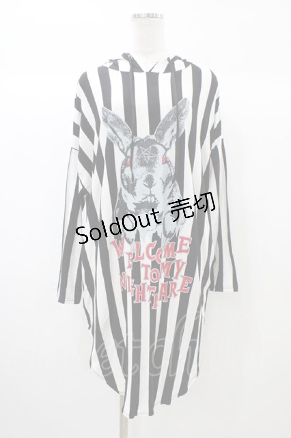 画像1: HELL CAT PUNKS / NIGHTMAREストライプパーカー  白×黒 H-25-12-26-045-PU-TO-KB-ZH (1)