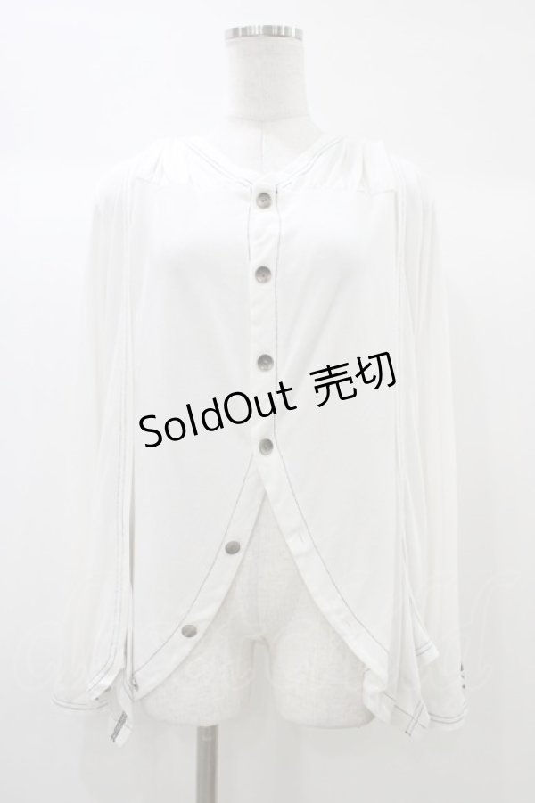 画像1: ALGONQUINS / バックプリントカットソーカーディガン  白×黒 H-25-12-26-047-AL-TO-KB-ZH (1)