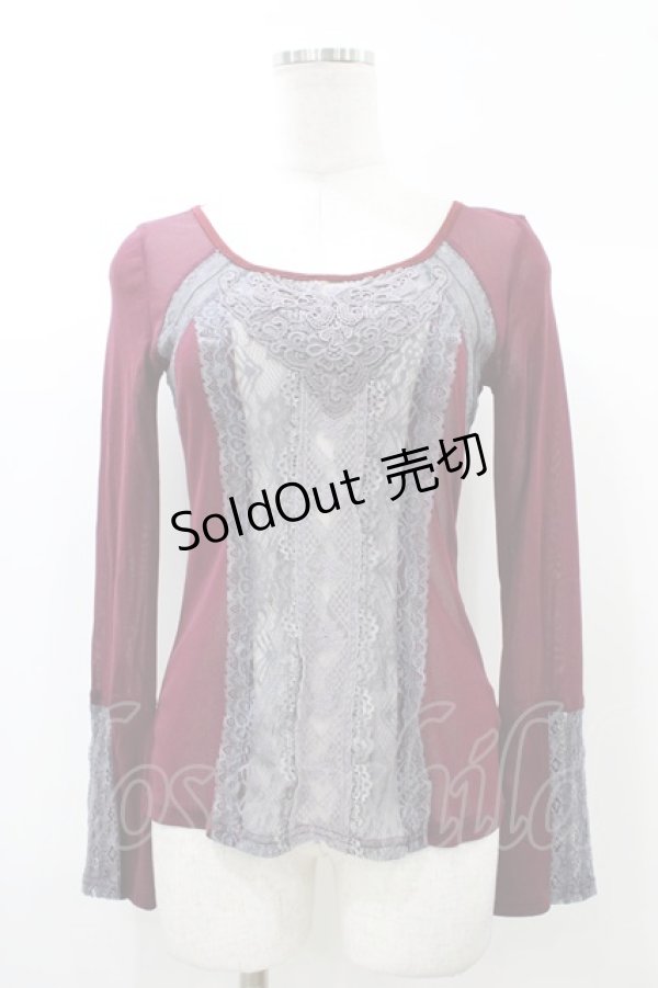 画像1: OZZ ANGELO / メッシュ×レーストップス  ボルドー×グレー H-25-12-26-050-OO-TO-KB-ZT246 (1)