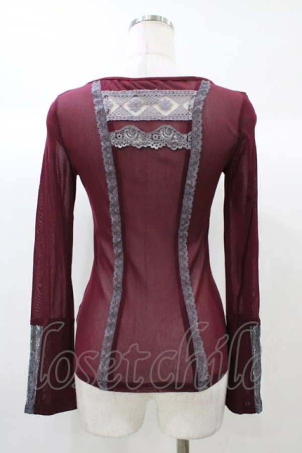 画像2: OZZ ANGELO / メッシュ×レーストップス  ボルドー×グレー H-25-12-26-050-OO-TO-KB-ZH (2)