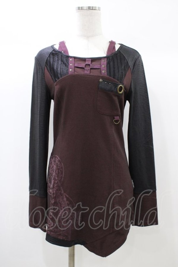 画像1: Ozz Croce / 異素材切替ロングトップス  ボルドー×ブラック H-25-12-26-052-OO-TO-KB-ZH (1)