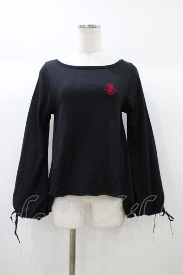 画像1: ALGONQUINS / 刺繍カットソー  黒×赤 H-25-12-26-055-AL-TS-KB-ZH (1)