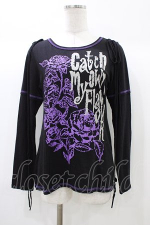 画像: ALGONQUINS / プリント長袖カットソー  黒×紫 H-25-12-26-056-AL-TO-KB-ZH