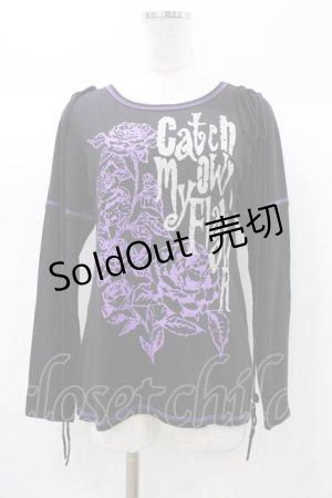 画像: ALGONQUINS / プリント長袖カットソー  黒×紫 H-25-12-26-056-AL-TO-KB-ZH