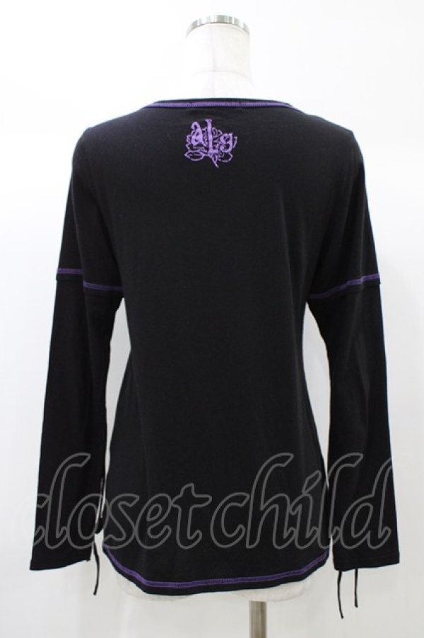 画像2: ALGONQUINS / プリント長袖カットソー  黒×紫 H-25-12-26-056-AL-TO-KB-ZH (2)