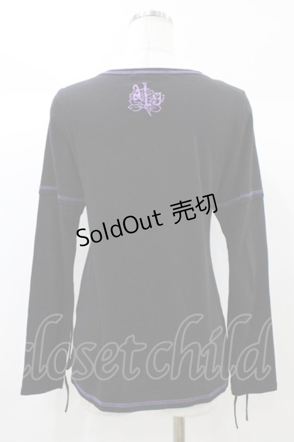 画像2: ALGONQUINS / プリント長袖カットソー  黒×紫 H-25-12-26-056-AL-TO-KB-ZH (2)