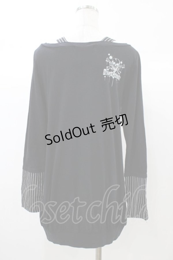 画像2: ALGONQUINS / ストライプ切替プリントロングカットソー  黒 H-25-12-26-057-AL-TO-KB-ZH (2)