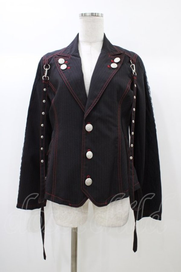 画像1: ALGONQUINS / ストライプジャケット  黒×赤 H-25-12-26-059-AL-JA-KB-ZH (1)