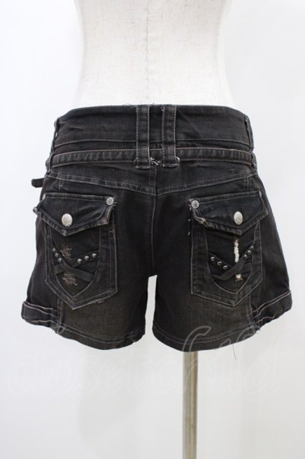 画像2: Ozz Croce / ベルト付ダメージデニムショートパンツ  ブラック H-25-12-26-011-OO-PA-KB-ZH (2)