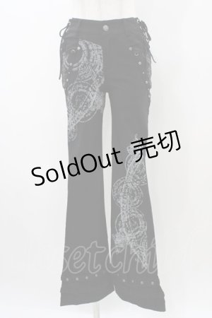 画像: Ozz Croce / サイドレースアッププリントパンツ  ブラック H-25-12-26-012-OO-PA-KB-ZH