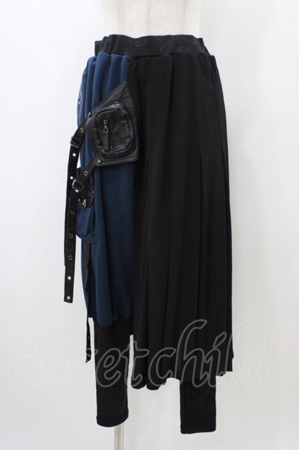 画像1: Qutie Frash / レイヤード風サルエルパンツ  黒×青 H-25-12-26-014-QU-PA-KB-ZH (1)