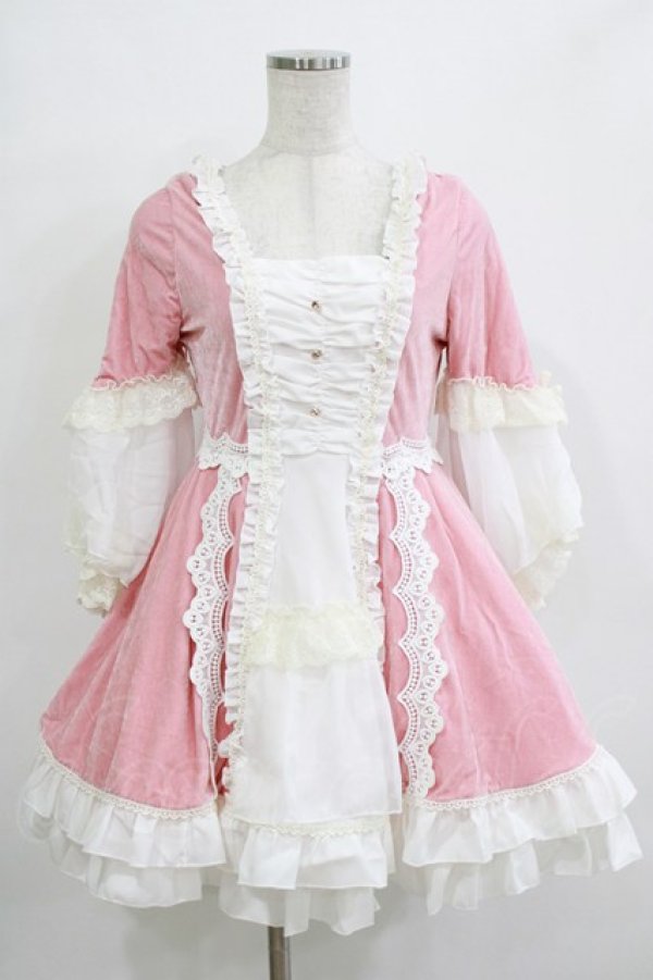 画像1: Bon21Hiz / ベロアワンピース M ピンク H-25-12-27-1022-LO-OP-NS-ZH (1)