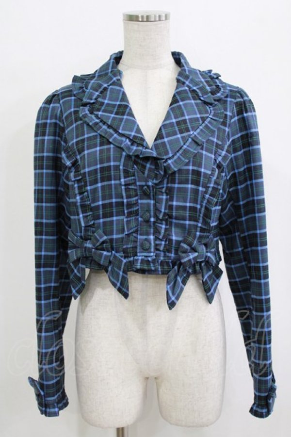 画像1: axes femme kawaii / タータンチェックジャケット M ブルー H-25-12-27-1031-AX-JA-NS-ZH (1)
