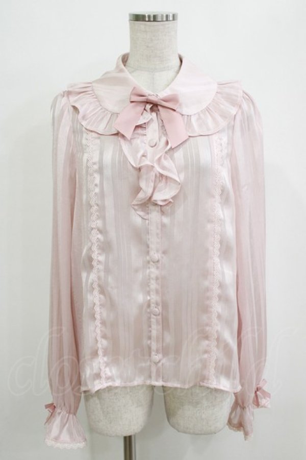 画像1: axes femme kawaii / ストライプシアーブラウス M ピンク H-25-12-27-1038-AX-BL-NS-ZH (1)