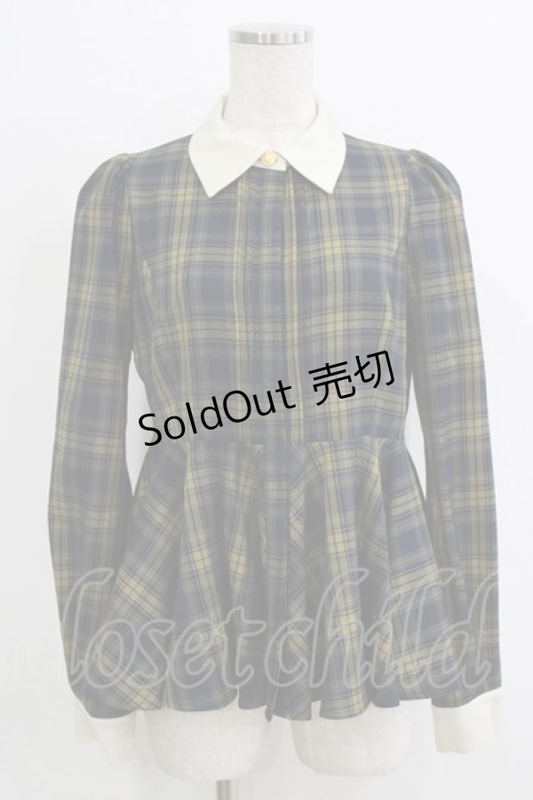 画像1: an another angelus / クレリック衿チェックペプラムシャツ Free GREEN×NV H-25-12-27-1040-CA-TO-NS-ZH (1)