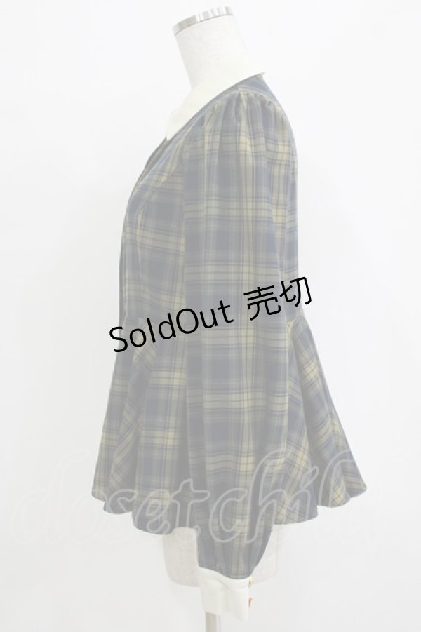 画像2: an another angelus / クレリック衿チェックペプラムシャツ Free GREEN×NV H-25-12-27-1040-CA-TO-NS-ZH (2)